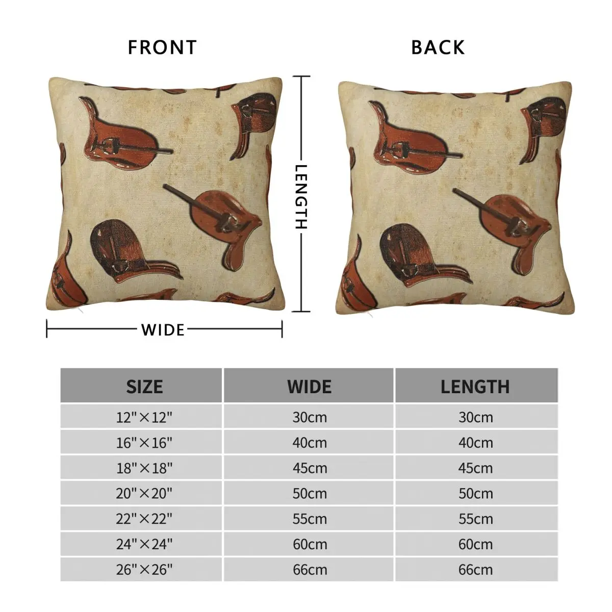 Horse Saddles Vintage Repeat Square Pillowcase Polyester Linen Velvet Printed Zip Decor Throw Pillow Case Home Cushion Cover 18