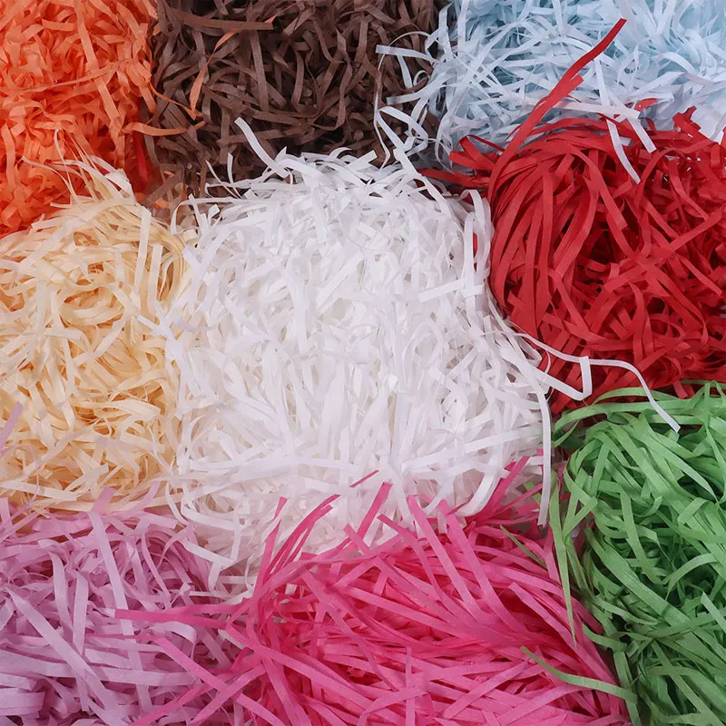 Papel picado ondulado reciclável de 10-100g, papel de seda triturado tipo ráfia para embrulho de presentes, enchimento de caixas, decoração de festas e DIY.