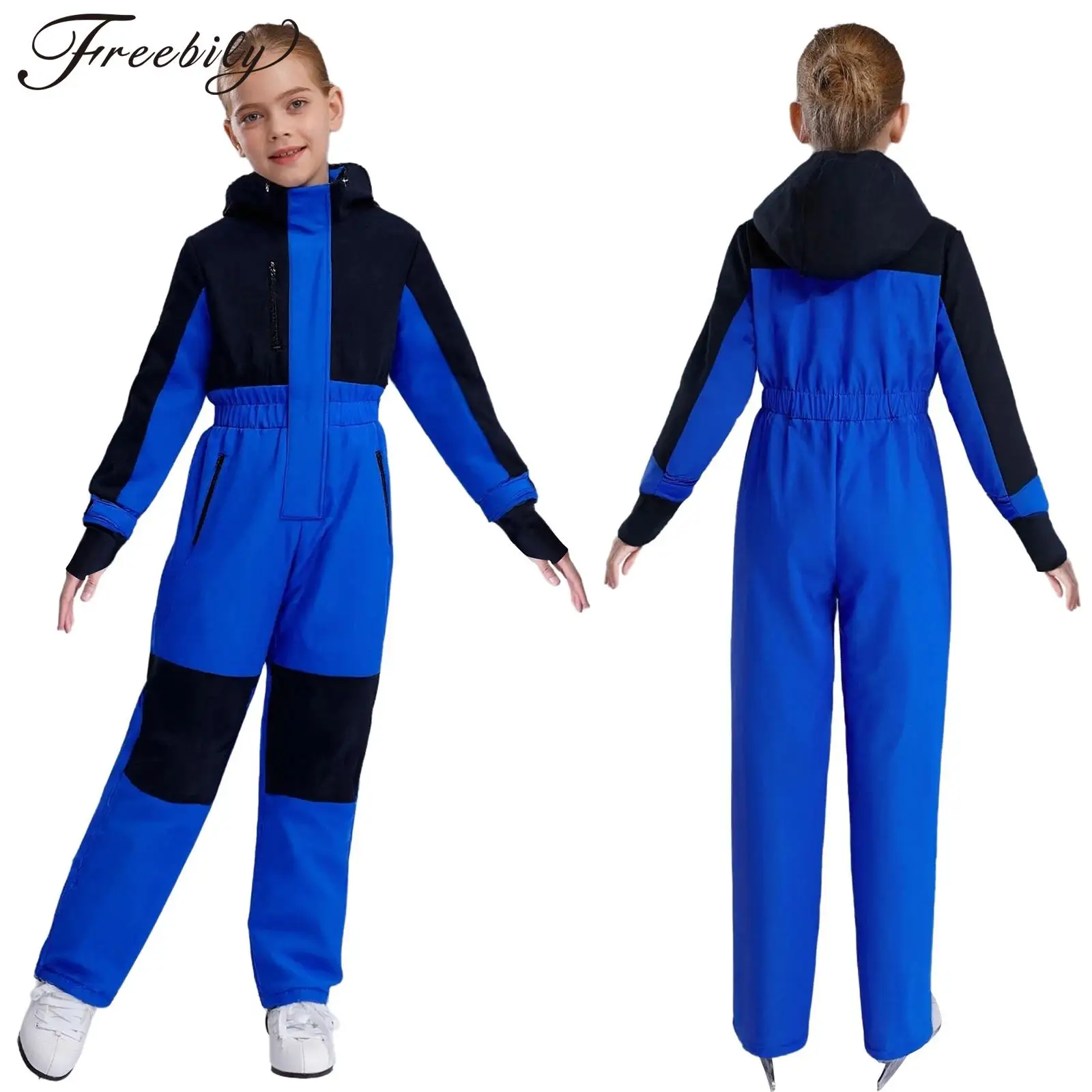 

Детский цельный зимний комбинезон, водонепроницаемый лыжный костюм, зимний комбинезон с длинными рукавами и капюшоном на молнии с карманами, боди для катания на лыжах, сноуборде