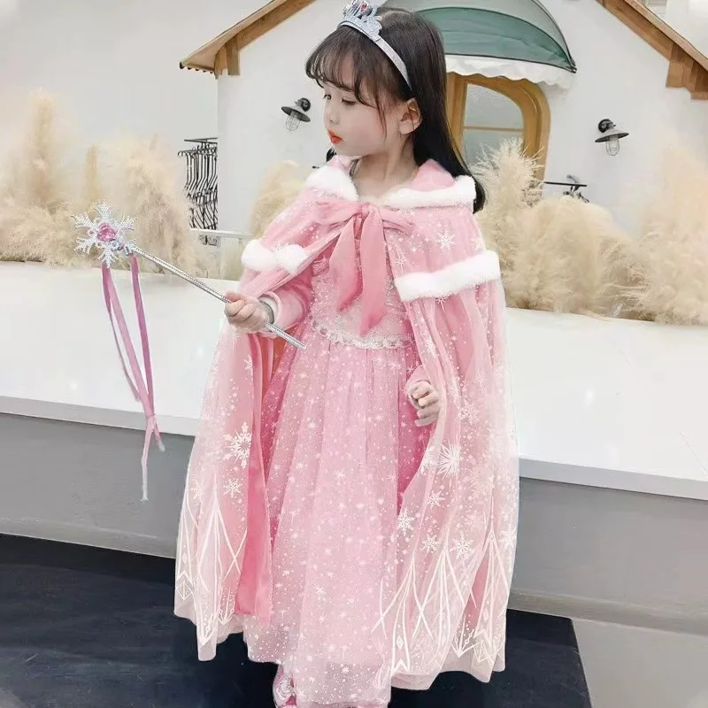 Children‘s Cloak Princess Party Hooded Lace up Cape for Spring Autumn
