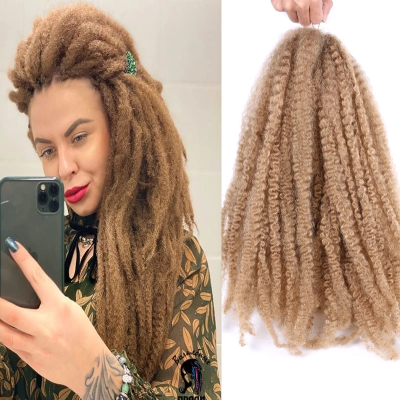 Afro Kinky Curly Marley Tranças, Trança Crochet Sintética, Yaki Ombre, Extensões de Cabelo, Massa, Preto, Marrom, Borgonha, 18"