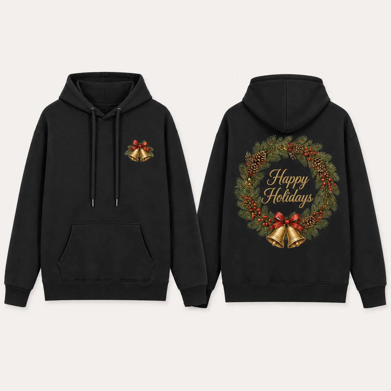 Christmas Hoodie Snowflake Bell Graphic Men Women Oversized Pullover Sweatshirt Classic Winter Holiday Party Family Gift