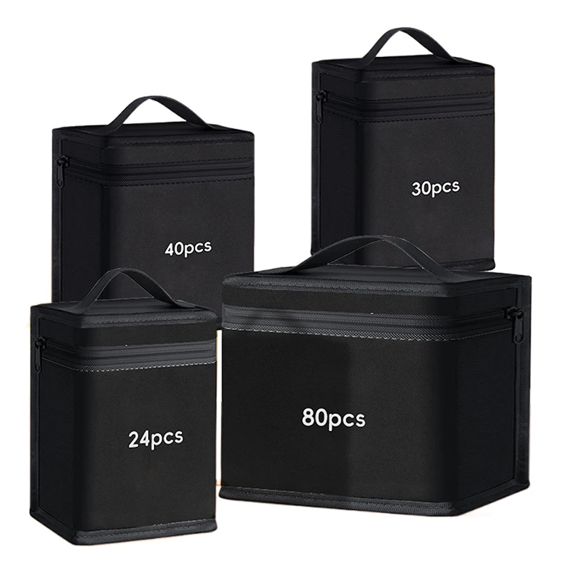 Large Capacity Zipper Canvas Pencil Bag Markers Pen Black Storage Bag Massive Watercolor Pen Stationery Bag ( Not Incluide Pen)) image 5