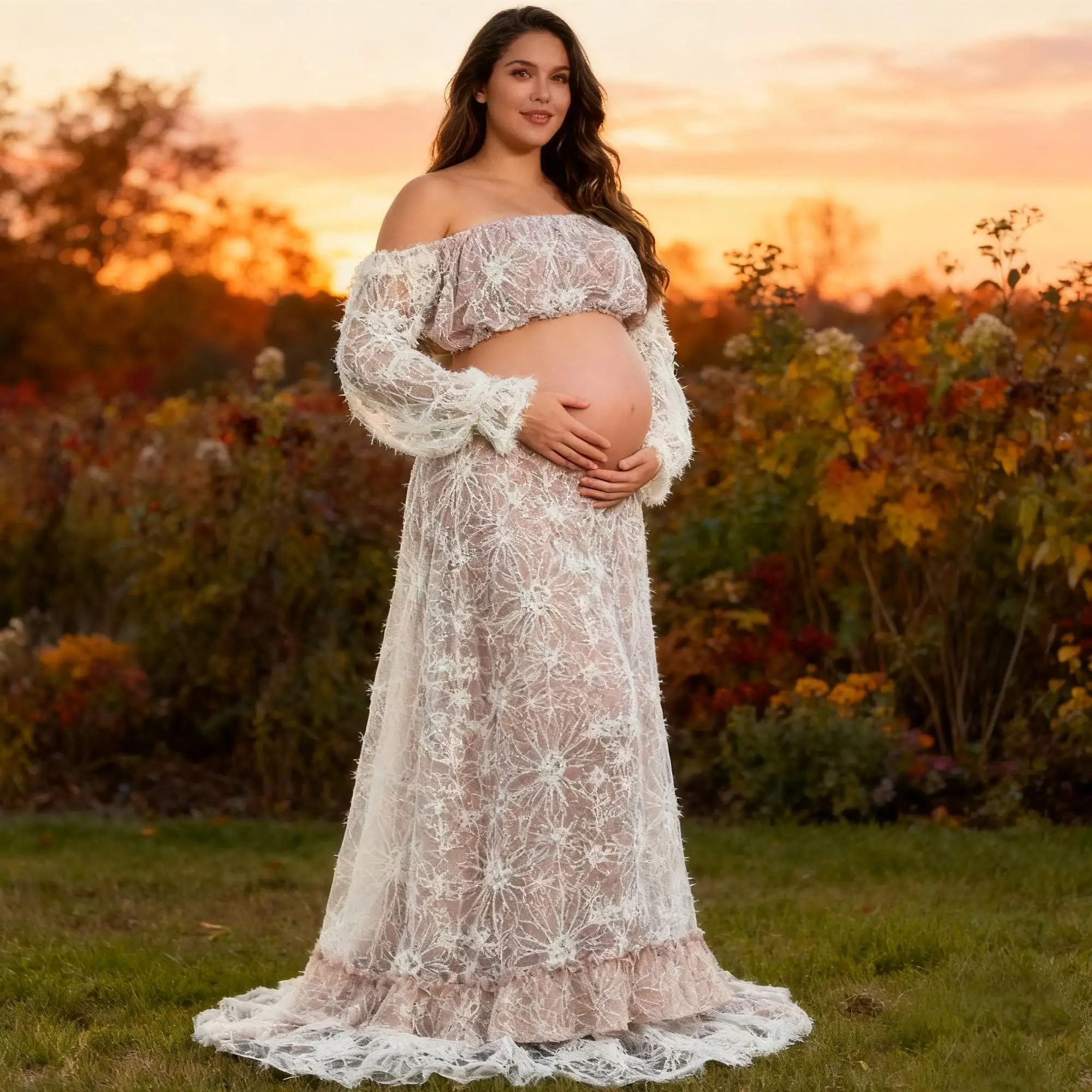 فستان الأمومة من Don&Judy مكون من قطعتين، فستان ملابس بدون أكتاف للنساء الحوامل، فساتين استحمام الطفل #4