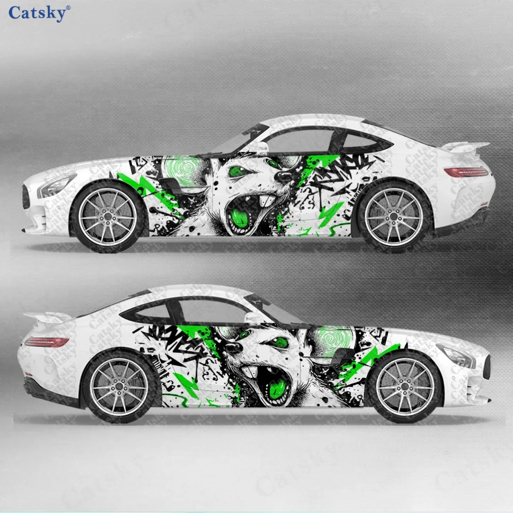 2pcs Big-Eared Vampire Fanged Rat Car Side Decals, Self-Adhesive PVC Waterproof & Scratch-Resistant Stickers, Fashionable Decal