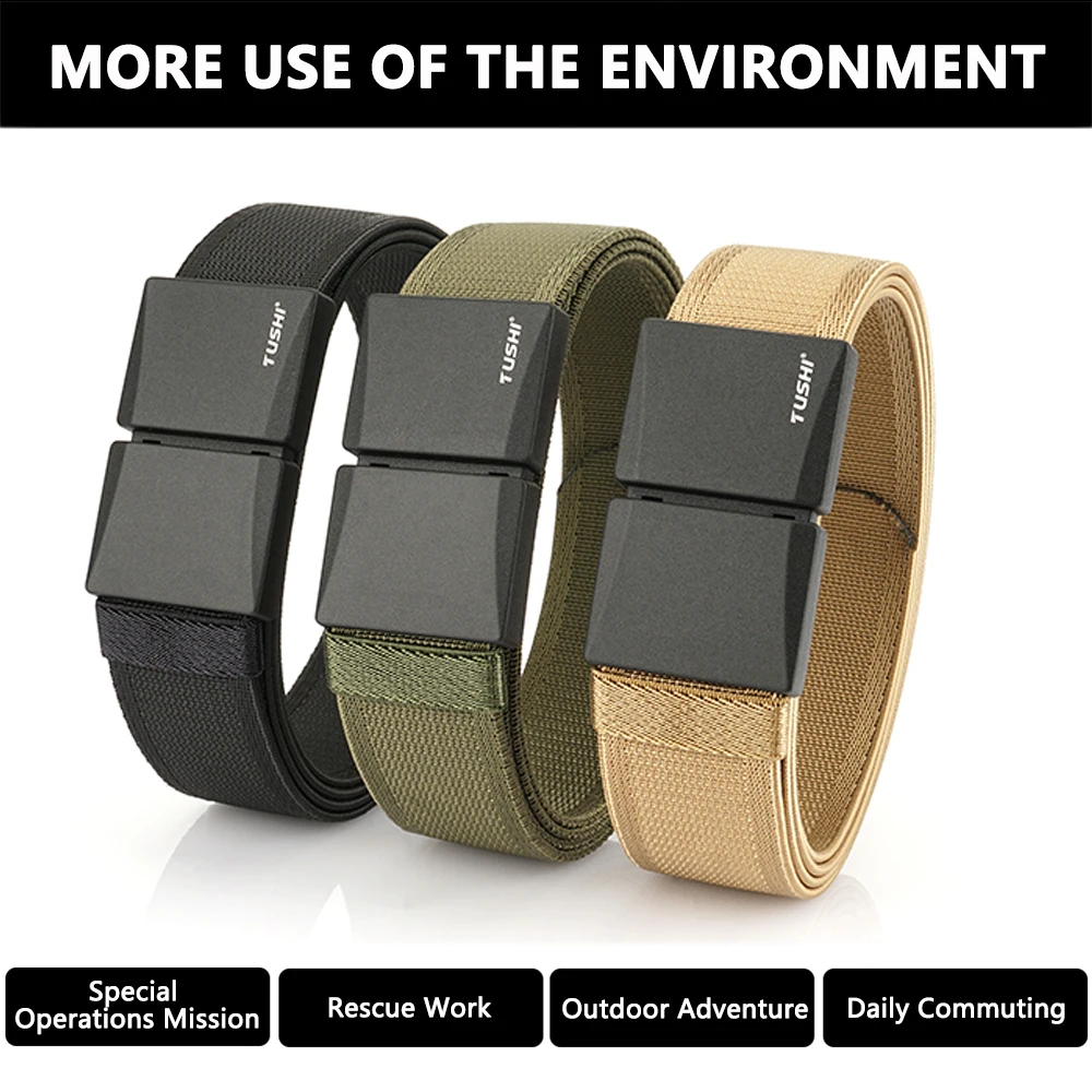 TUSHI Men's Elastic Belt Soft Strong Nylon Alloy Quick Release Magnetic buckle Unisex Stretch Belt Work Waistband Straps Male