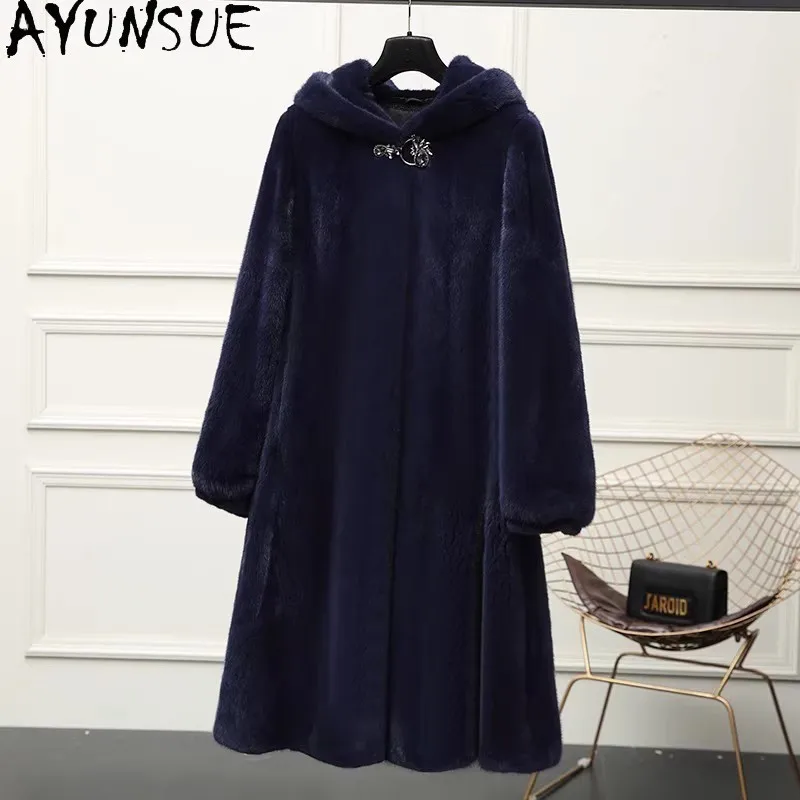 เสื้อโค้ทขนมิงค์แท้ AYUNSUE เสื้อผ้าผู้หญิง เสื้อโค้ทขนสัตว์หรูหรา อุ่นสบาย เสื้อโค้ทขนมิงค์แท้ทั้งตัว เสื้อโค้ทผู้หญิงสำหรับฤดูหนาว แจ็คเก็ตทรงยาว Шуба Женская