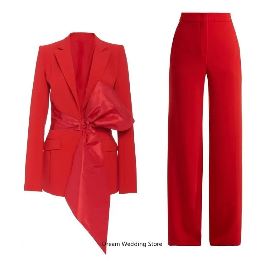 Haute Couture Women Suits With Bow Designer Red Carpet 2Pcs Suits Set Wedding Tuxedos Blazer Party Tailored (Jacket+Pants)