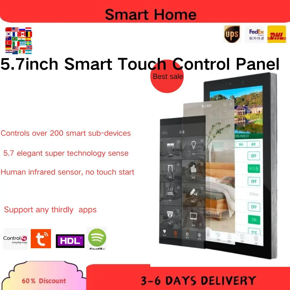 Interruptor inteligente para el hogar, panel táctil de 5,7 pulgadas, control del hogar, Android, interruptor de cambio, sistema de tres partes