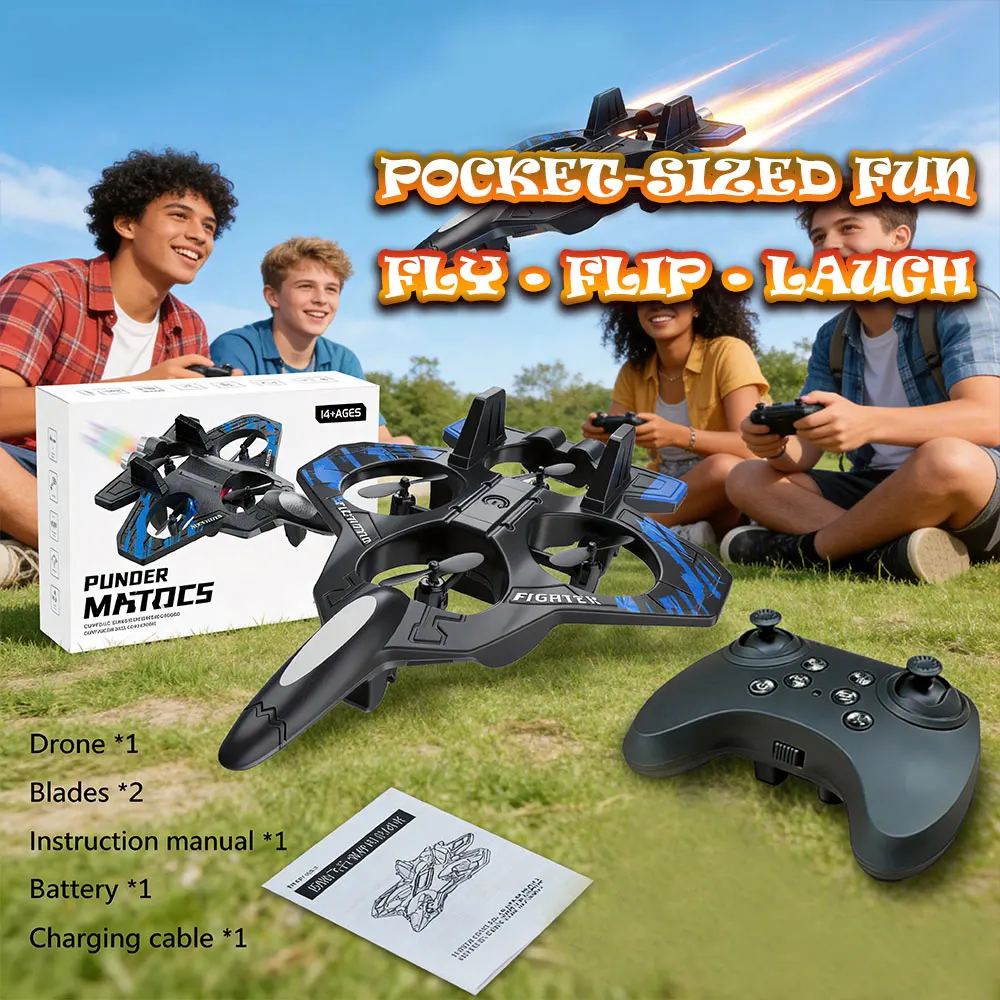 HOMEFISH 2.4G Remote Control Fighter Electric Foam Glider Stunt Tumbling UAV Hovering Helicopter with LED Lights Aircraft Model
