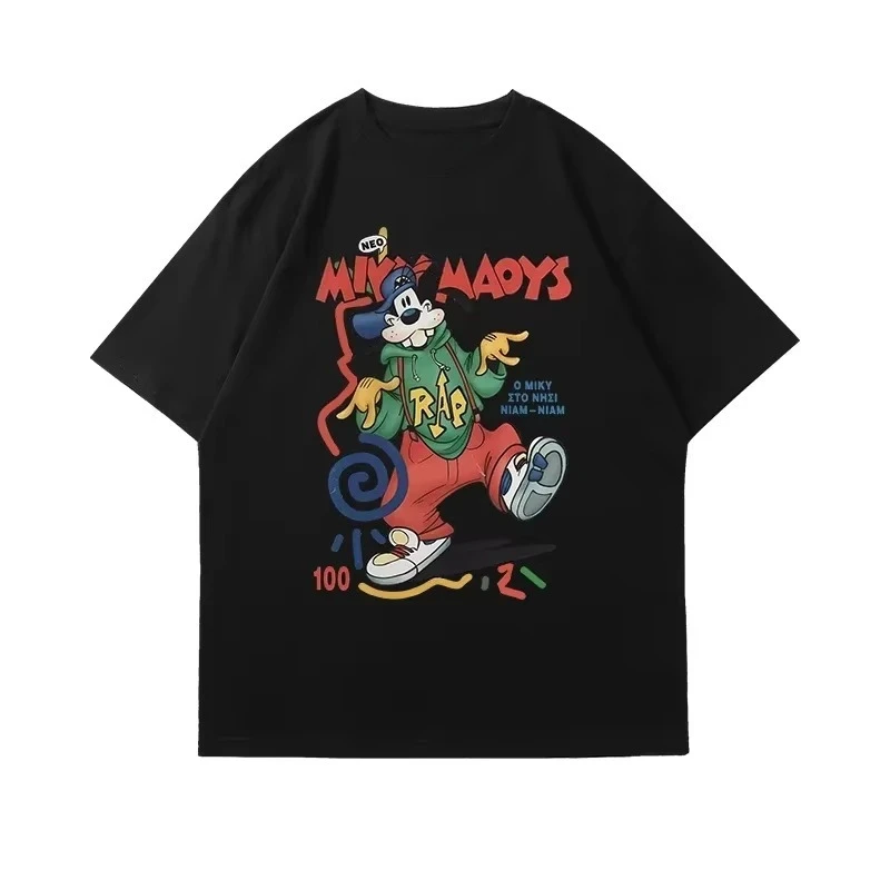 

2025 Fashion short-sleeved Camiseta cotton loose base summer casual wear Mickey Fly Print Comfortable T-shirt for men and women