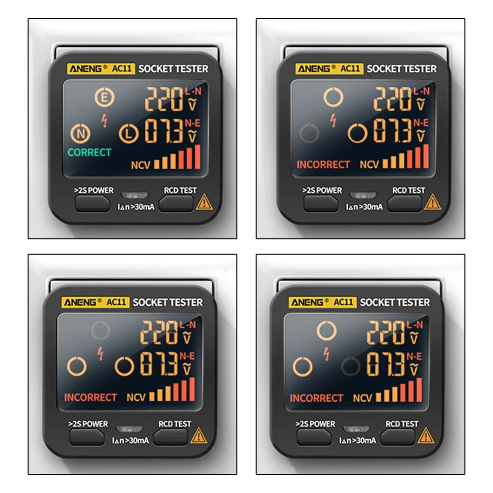 ANENG AC11 Digital Display Socket Leakage Tester NCV Non-contact Induction Detection EU United States UK AU Plug 0.1V~250V