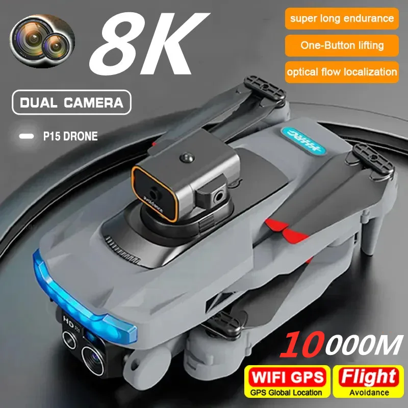 P15 Drone Professional 8K Dual Camera GPS 5G Omnidirectional Obstacle Avoidance Optical Flow Positioning Brushless 10000M Toys