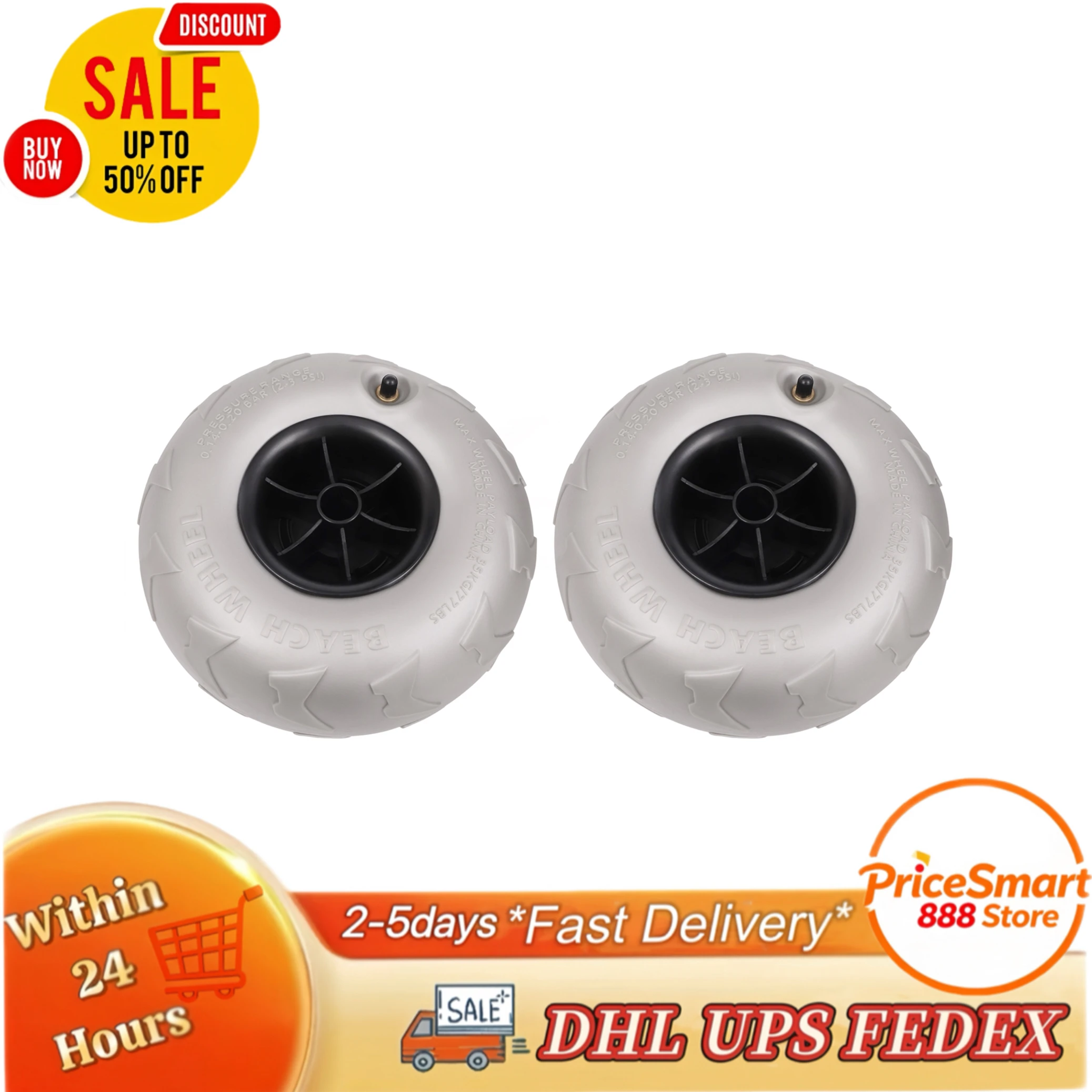 

9-дюймовые сменные колеса-баллоны для пляжных тележек, тележек для каяков, каноэ, багги (комплект из 2 шт.)