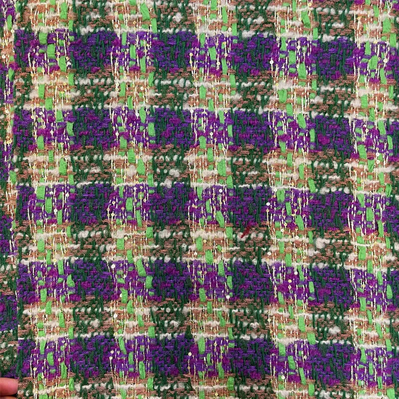 

Purple Lattice Dyed Braided Tweed Fabric For Woman's Autumn Jacket Dress Suits Coat DIY Cloth Sewing Material