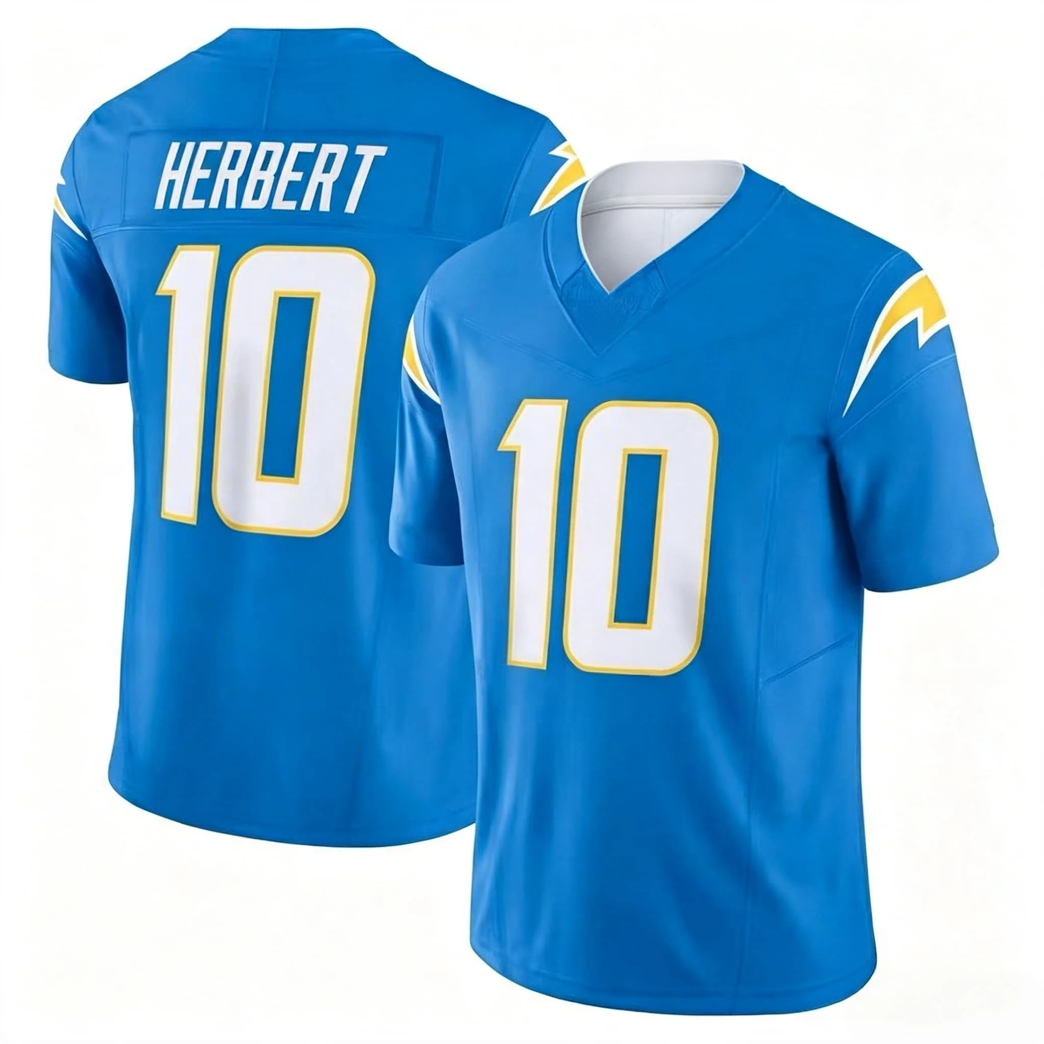 Herren # 10 Justin Herbert Hellblaues Limited Edition Kurzarm American Football Trikot Rugby Sportuniform für Fans und Familien – Detail 4