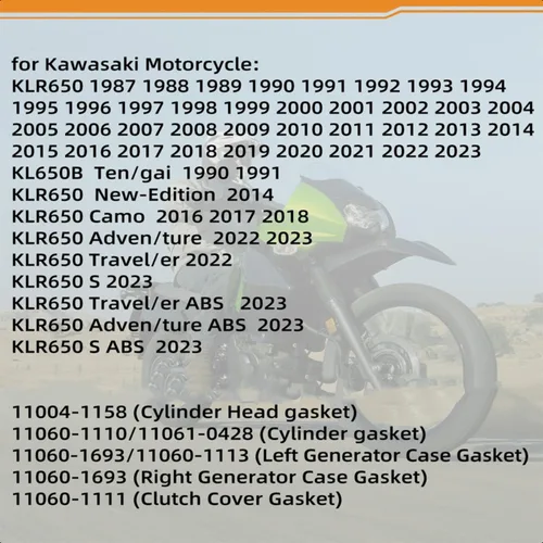 Imagen 2 del producto 11004-1158 culata completa para motor de motocicleta, estera de junta de revisión completa, almohadilla de reparación media para Kawasaki KLR 650 KLR650