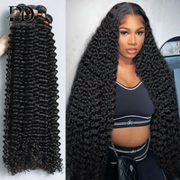 PD 30 32 36 40 Inch Deep Wave Human Hair Bundles Brazilian Remy Unprocessed Weaving Curly Hair Bundles Weave Extensions Deals