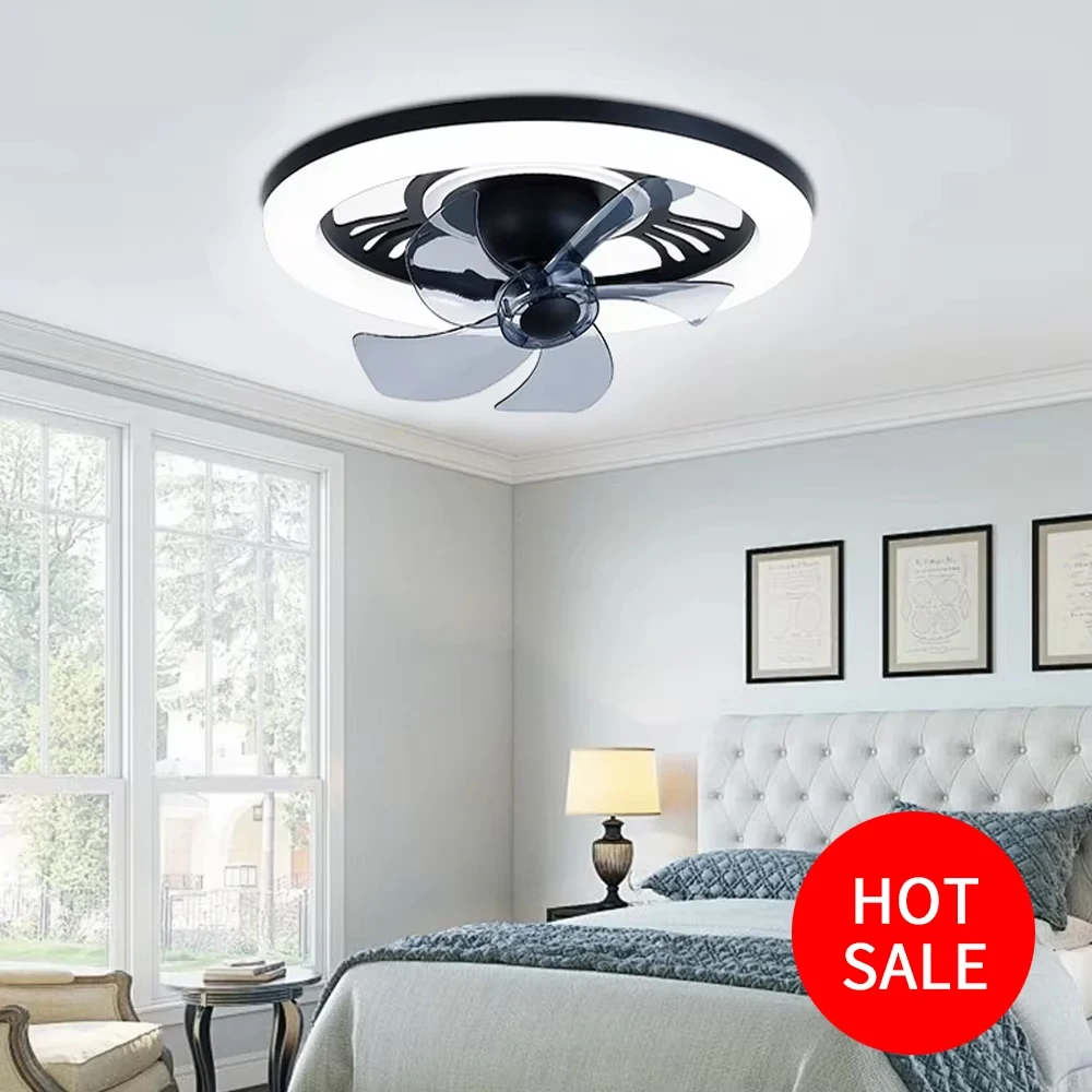 

360 Degree LED Ceiling Fan Light, Black, 6-speed Wind Speed Adjustment, Bedroom, Dining Room, Home Decoration, Silent Fan Light