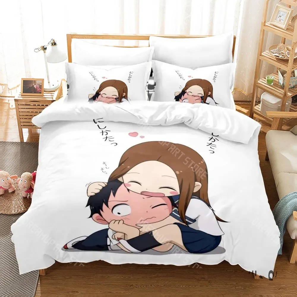 3D Printed Teasing Master Takagi-san Anime Bedding Set for Boys Girls Duvet Cover Twin Queen King Full Single Double Sizes