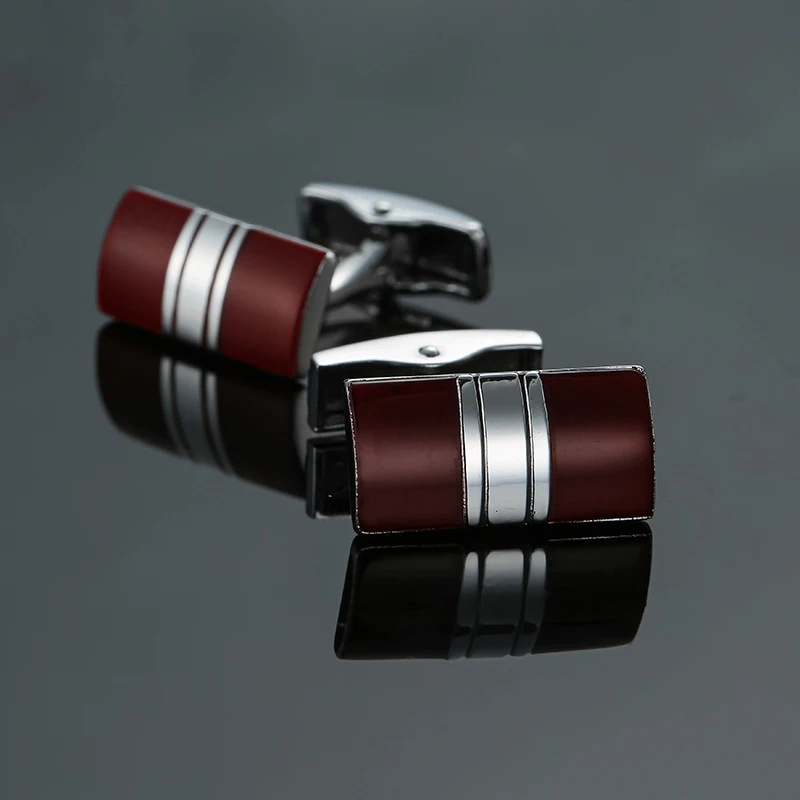 Men's French shirt cufflinks copper material rectangular curved surface wine red enamel cufflinks wedding jewelry wholesale