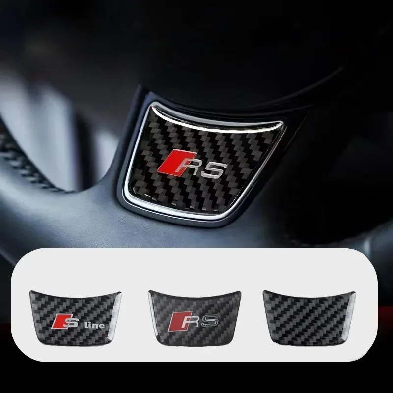 3D Carbon Fiber Black RS Logo S Line Emblem Car Steering Wheel Badge Sticker For Audi A1 A3 A4 A5 A6 A7 S3 S4 S5 S6 Accrssorie