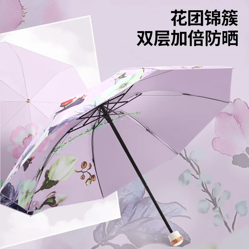 

Ultraviolet double-layer double-sided double-flower rain dual-purpose umbrella vinyl sun protection for students to use portable