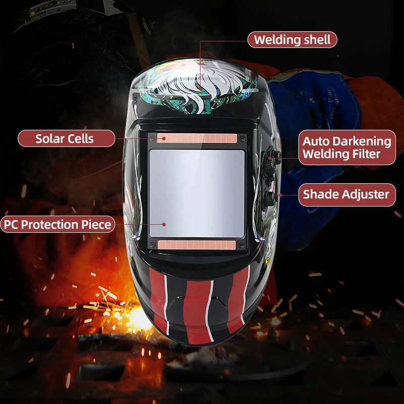 Solar Auto Escurecimento Soldagem Capacete, Big View, Eaa 4 Arc Sensor, DIN5-DIN13, TIG, MIG, Moagem, True Color, Cap Soldador