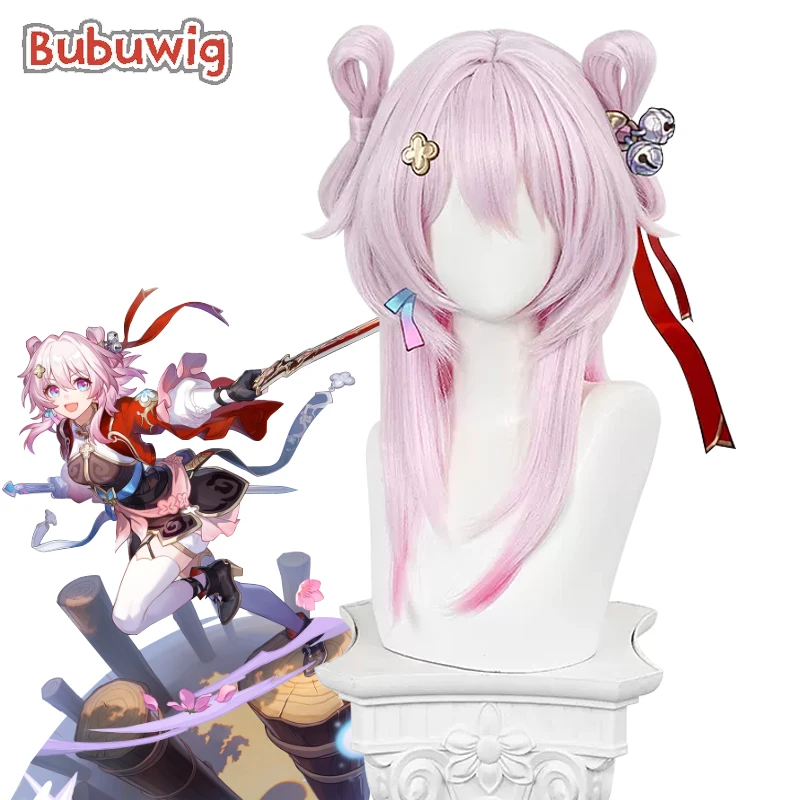 Bubuwig Synthetic Hair March 7th Cosplay Wigs Game Honkai: Star Rail The Hunt March 7th 40cm Pink Gradient Wig Heat Resistant