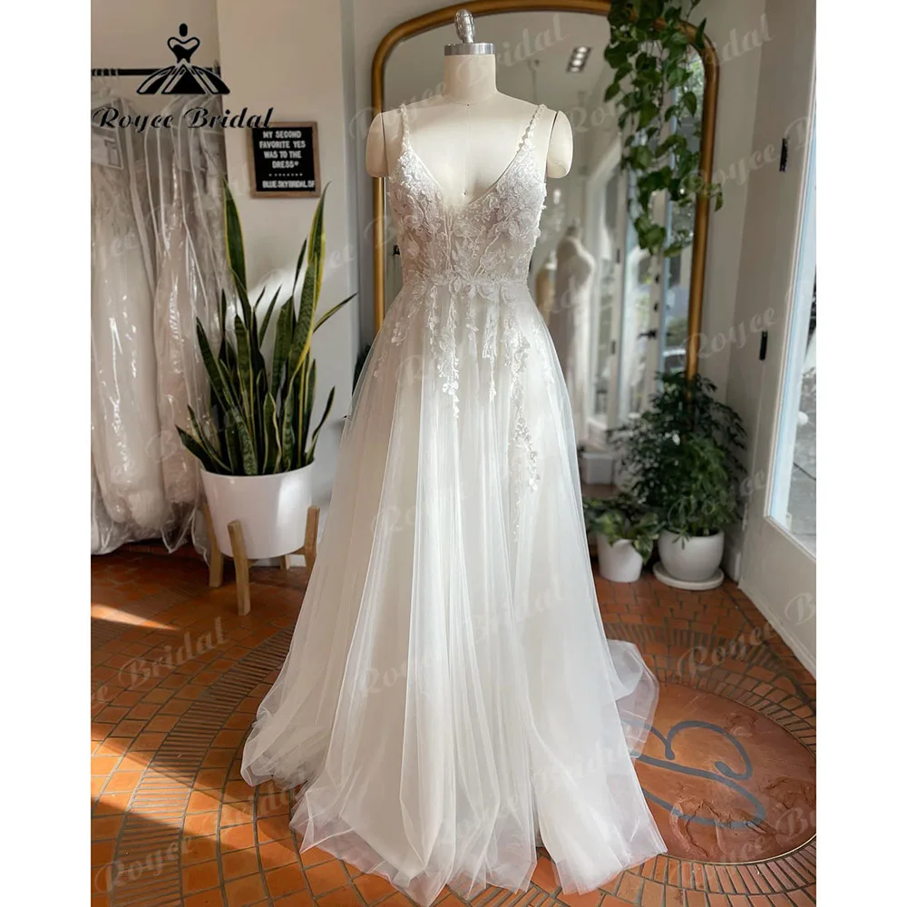 여성용 레이스 아플리케 스파게티 스트랩, 신부 웨딩 원피스, 2024 웨딩 가운, 맞춤 제작