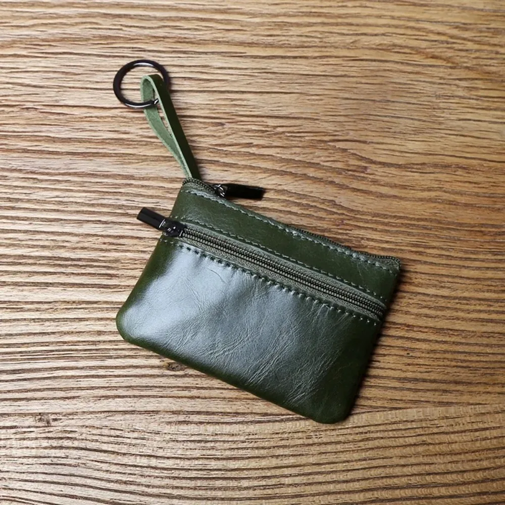 Simple Leather Mini Coin Purse Portable First Layer Cowhide Zipper Small Wallet Handmade Key Case Short Handbag