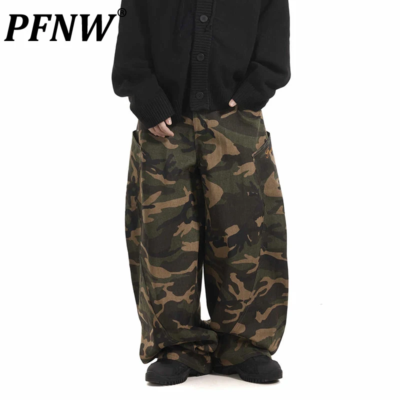 PFNW Letter Embroidered Camouflage Silhouette Machete Pants Men's Vintage Baggy Pants Loose Wide Leg Casual Trousers New 28W5703