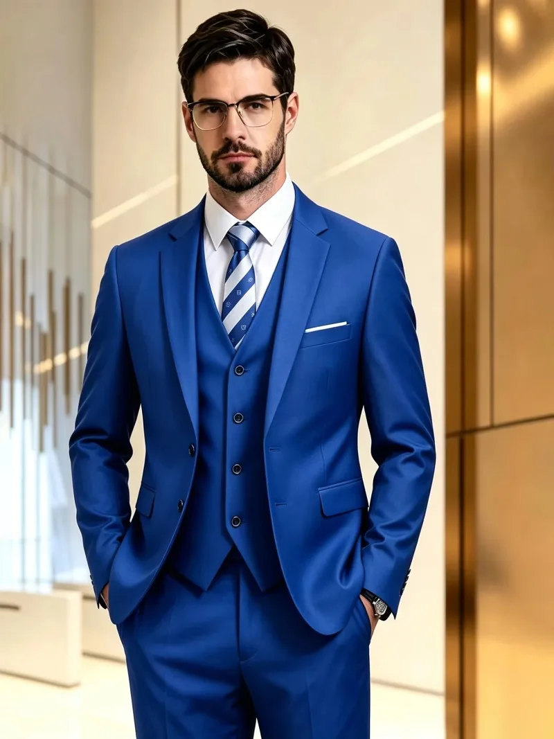 ( Blazer+Vest+Pants ) Mens 3-Piece Slim Fit Suit Set Shawl Lapel One Button Tuxedo Jacket Vest & Trousers for Wedding Prom Party