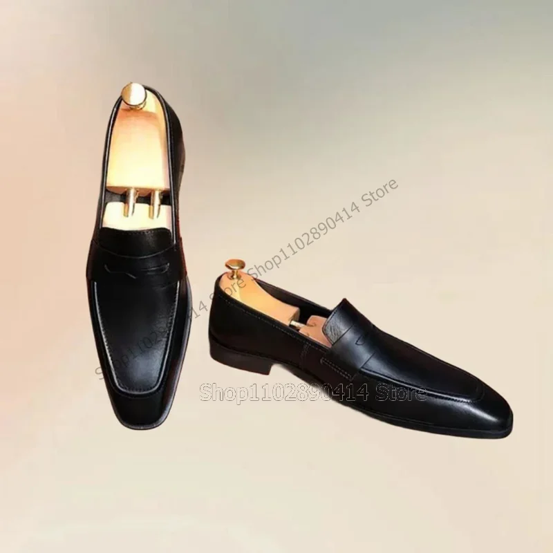 

Black Matte Leather Square Toe Low Top Loafers Fashion Slip On Men Shoes Luxurious Handmade Party Banquet Office Men Dress Shoes