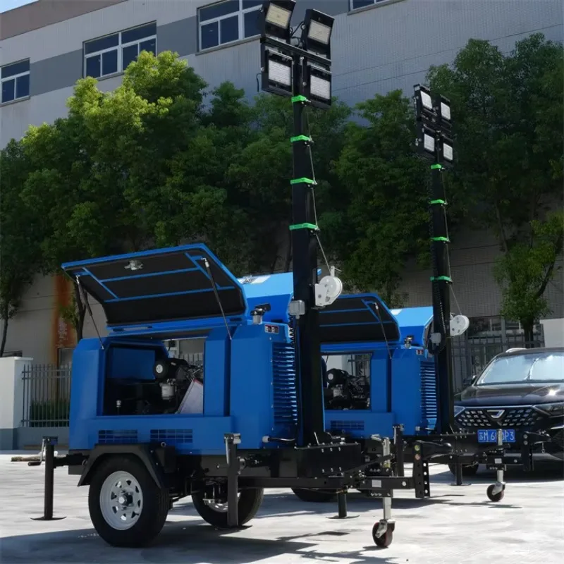 Space Saving Mobile Light Tower with Foldable Design for Railway Track Repairs and Oil Rig Maintenance