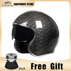 Unisex Carbon Fiber Open Face Helmet with Visor DOT Approved Motorcycle Helmet Cascos Para Motos 3K 12K Lightweight helmets