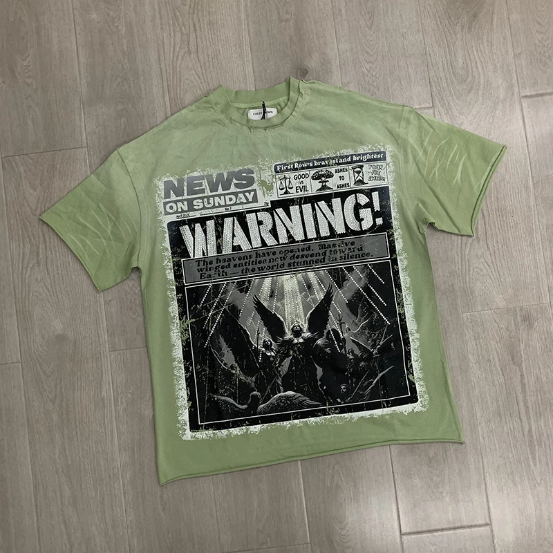 FIRST ROW T-Shirt Euro-American High-Street Fashion New Letter Angel Print Casual Short Sleeve Men Women Summer Top Tee