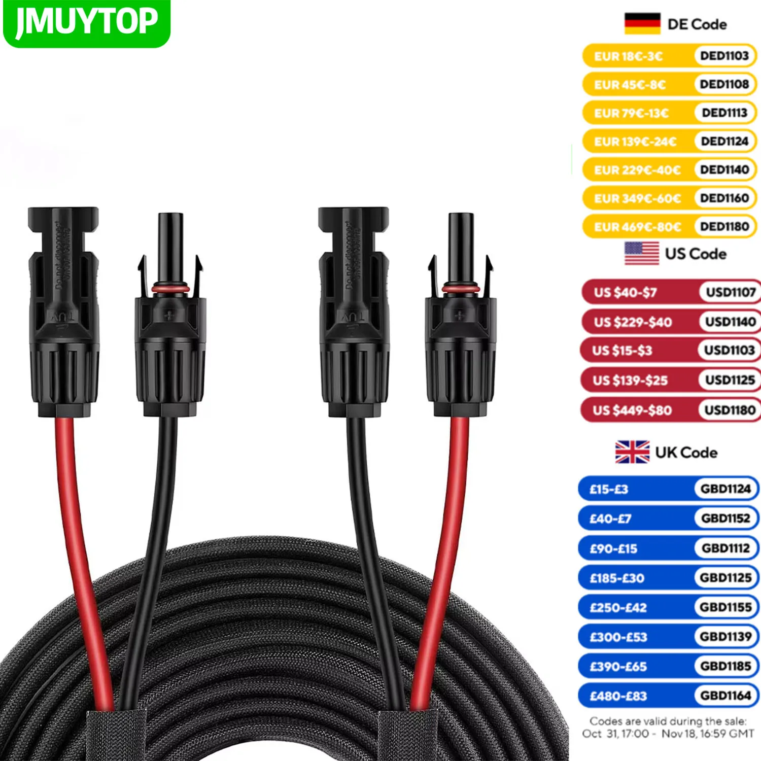 JMUYTOP Solar Cable 6 Mm2 10AWG with Flame Retardant For EcoFlow Delta River 2 3 MAX Photovoltaic Panel Portable Power Station