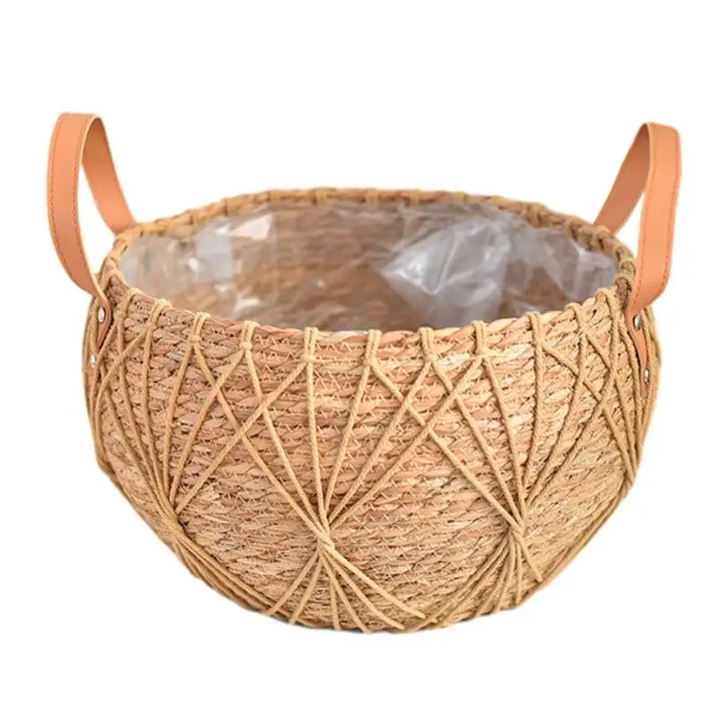 Handmade Woven Storage Basket Folding Clothes Laundry Basket Straw Wicker Rattan Seagrass Belly Garden Flower Pot Plant Basket