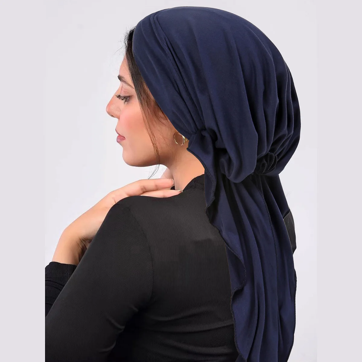 Hijab de couleur unie pour femmes chapeau incurvé ponçage large longue queue casquette deux queue avion Hijab sous-écharpe casquettes Turbans pour femmes nouveau