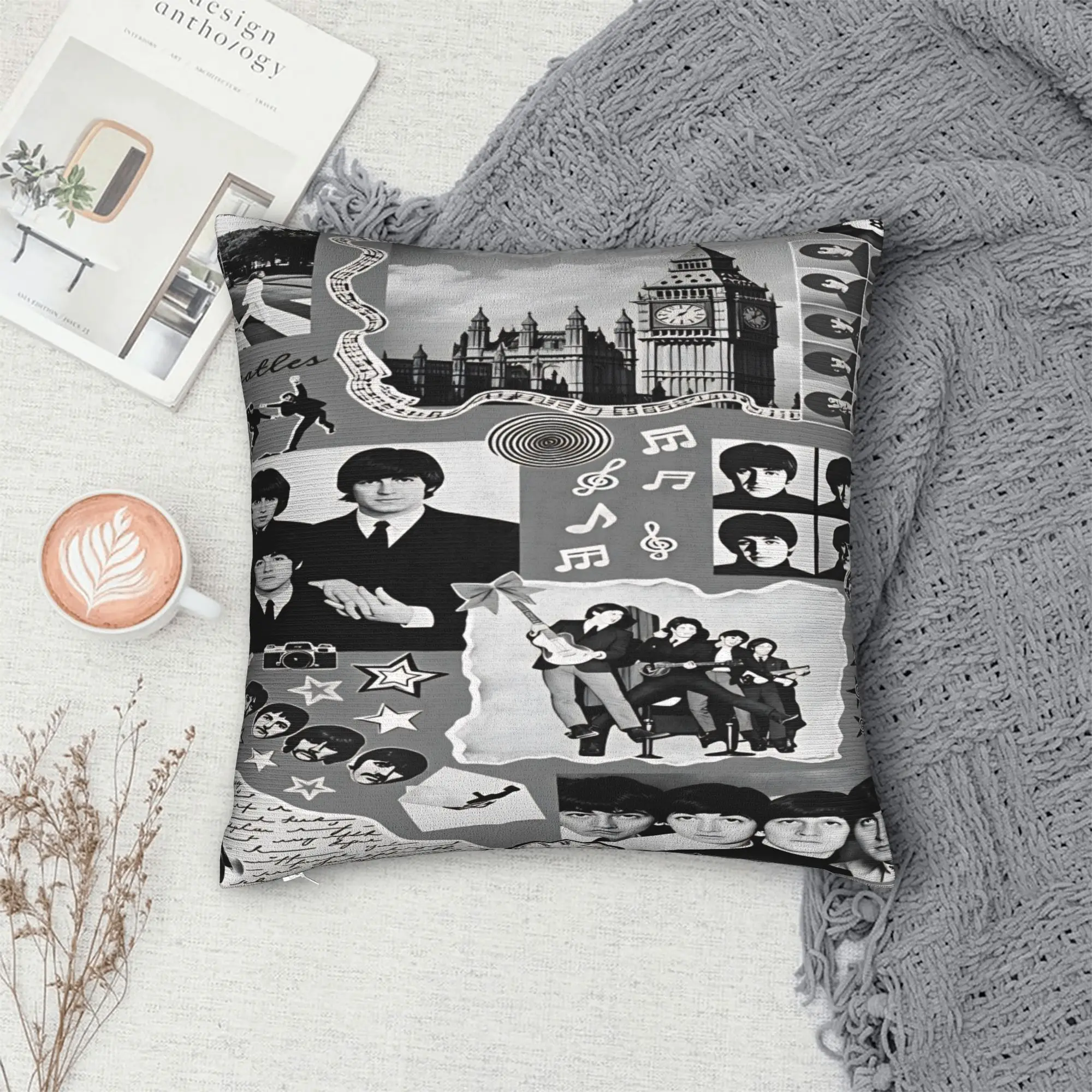 Beatled Music Pillow Cover  Soft Cushion Cover Retro Trendy Pillow Case For Sofa Home Decor