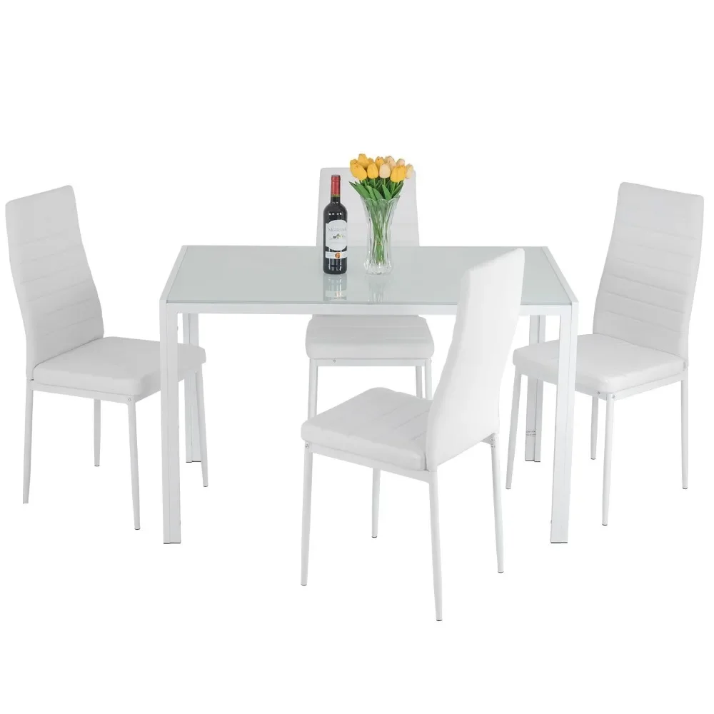 Juego de mesa de comedor de cristal para espacios pequeños, mesa de cocina y sillas para 4, mesa con sillas, muebles para el hogar rectangulares modernos, nuevo