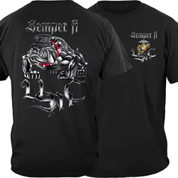 Semper Fi US Marine Corps Devil Dog Chrome Bulldog T Shirt New 100% Cotton Short Sleeve O-Neck Casual Mens T-shirt