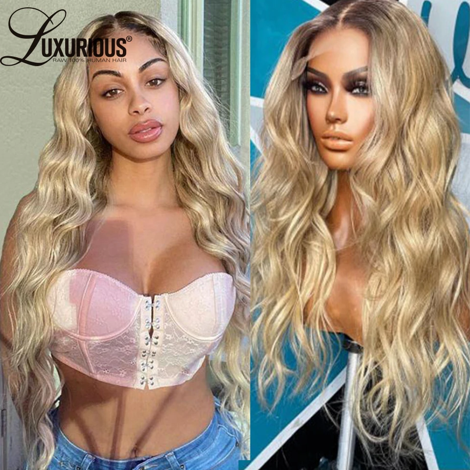 

4T613 Ash Blonde Human Hair Wigs For Women Body Wave Brazilian Remy Hair Ombre 613 Lace Frontal Wig Transparent Lace Pre Plucked