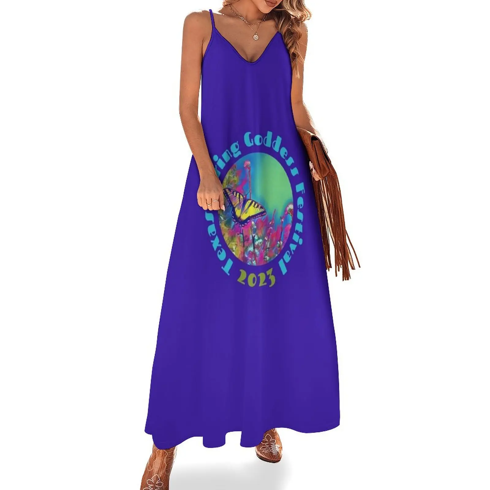 

Texas Spring Goddess Festival 2023 Turquoise Design Sleeveless Long Dress clothes for women elegant dress Dress