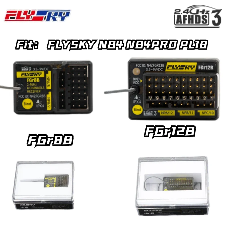 Original FLYSKY Noble NB4/PRO Paladin PL18 Receiver FGR8B 8CH FGR12B 12CH Waterproof 2.4G AFHDS Speed Engineering vehicle truck