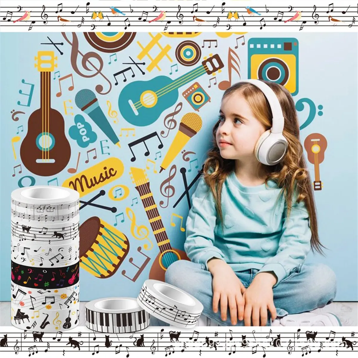 T32C New Sweet Musical Note Theme Handbook Background DIY Washi Tape Sticker Scrapbooking Material Texture Stationery