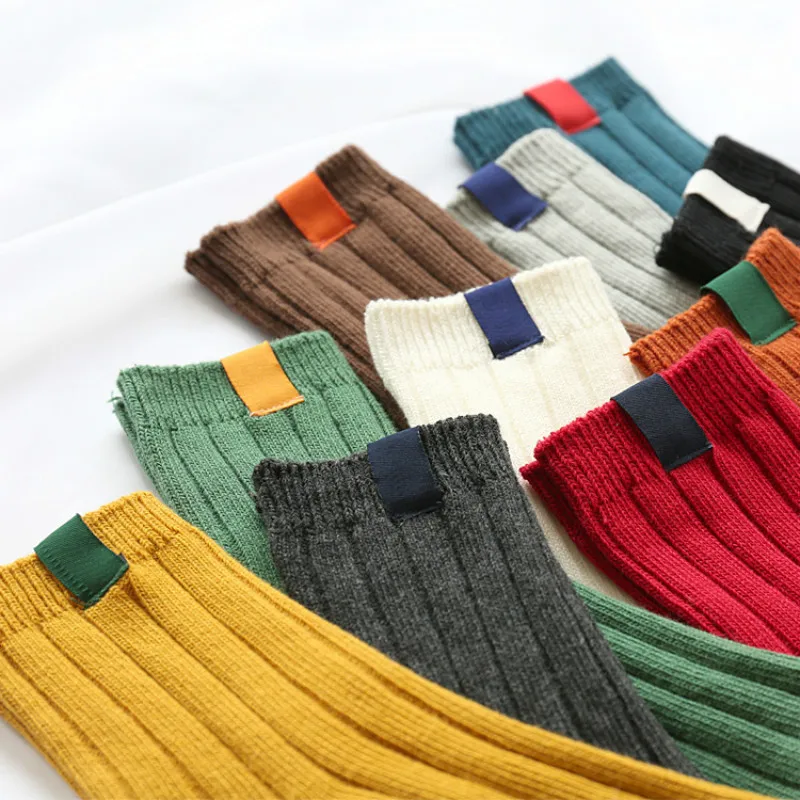 New Retro Harajuku Women Girl Crew Loose Socks Classic  Winter Pure Color In Tube Korean White Black Yellow Green Blue Grey