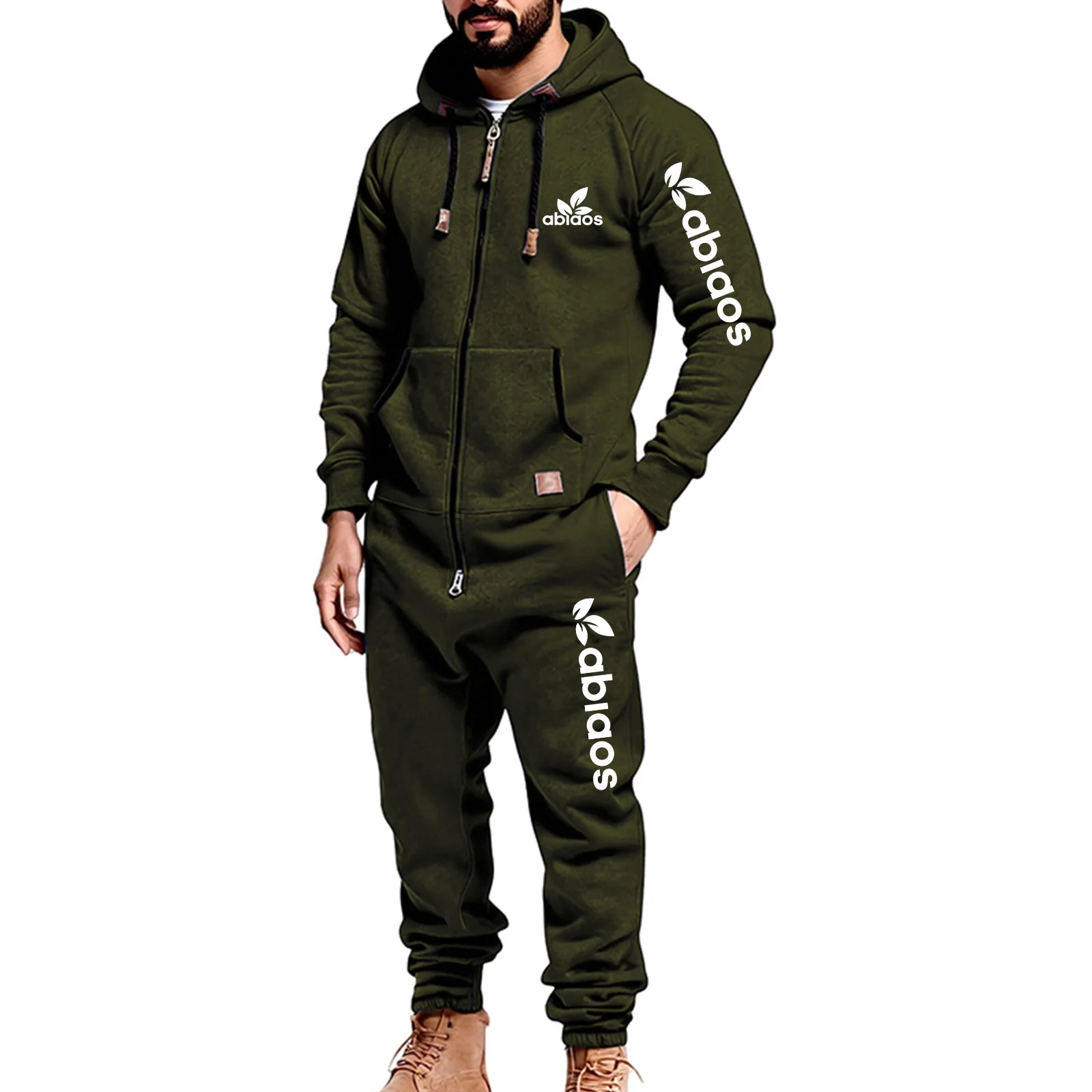 新しいメンズ秋冬ファッション高品質プリントフード付きジャンプスーツ、カジュアルなアウトドアウェア用の暖かいジッパーポケット