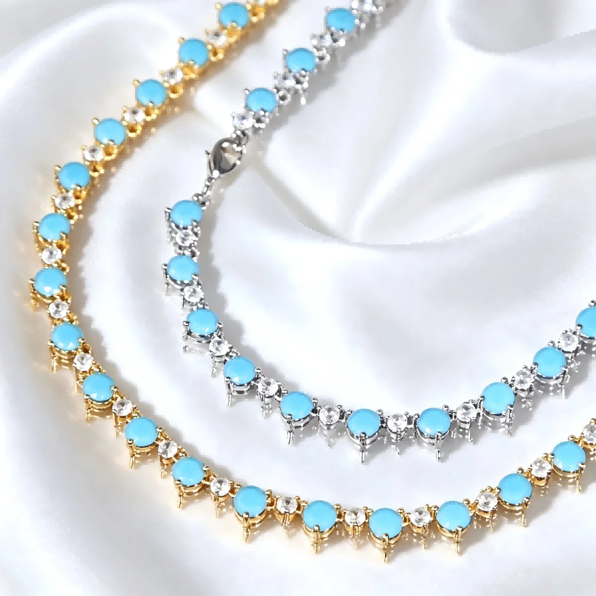 

New Blue Turquoise Tennis Necklace for Women Paved Cubic Zirconia Size 41cm Gold Platinum Plated Color Fashion Jewelry Classic